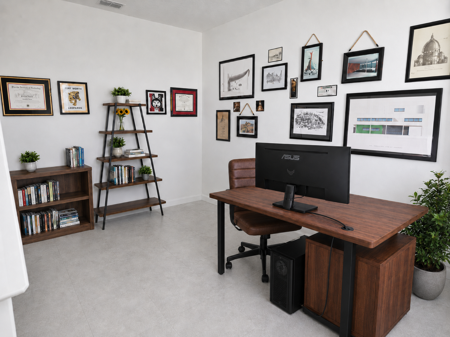 First-floor flex room set up as an office
